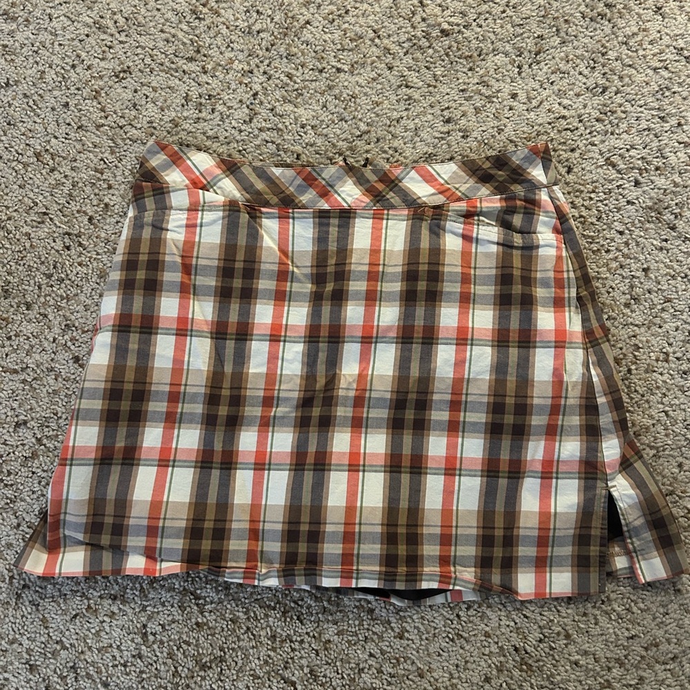 Plaid A-Line Skirt - Brown, Cream, red